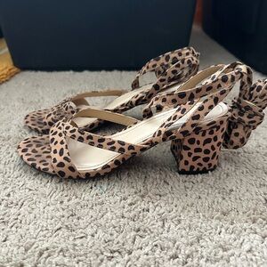 Miss Lola Leopard Print Block Heel Sandals - Tan/Black
